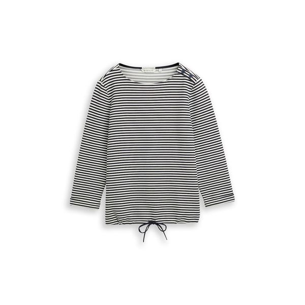 Tom Tailor Damen Langarmshirt Mit Knopf-Details, Blau, Gestreift, Gr. Xl-image