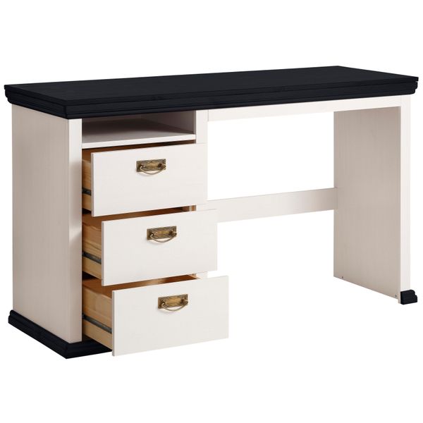 Schreibtisch Otto Home "Konrad", Grau (Weiß, Anthrazit), B:129Cm H:76Cm T:48Cm, Tische, Schreibtisch, Aus Zertifiziertem Massivholz, Mit Schubladen, Breite 129 Cm-image