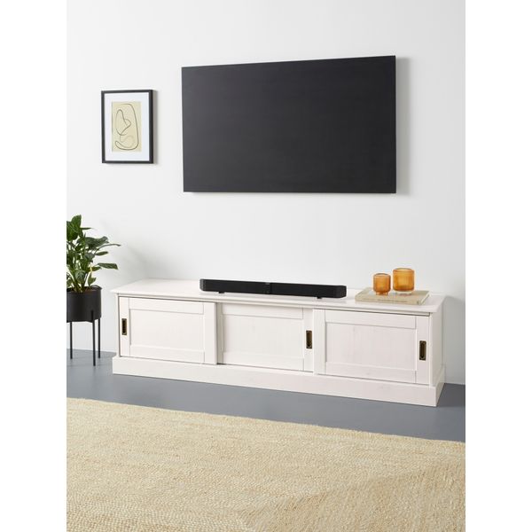 Lowboard Otto Home "SchröDer", Weiß, B:170Cm H:45Cm T:40Cm, Fsc-Zertifiziertes Massivholz, Sideboards, Lowboard, Kommode Mit 3 SchiebetüRen, Aus Massivem Kiefernholz-image