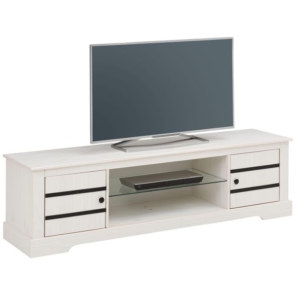 Lowboard Otto Home, Weiß, B:160Cm H:45Cm T:40Cm, Sideboards, Lowboard, Kommode Aus Massivem Kiefernholz, Mit Glasboden, Breite 160 Cm-image