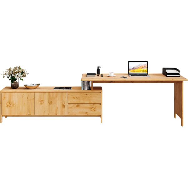 Schreibtisch Otto Home "Luven, Aus Massivholz", Beige (Natur), B:170Cm H:76Cm T:60Cm, Tische, Schreibtisch, In 2 Breiten, Variable Nutzung Als Schreibtisch Oder Eckschreibtisch-image