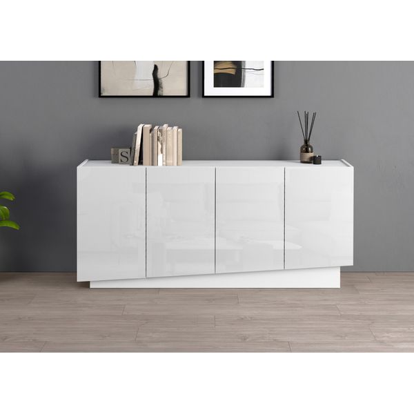 Sideboard Otto Home "Vela, Breite 160 Cm, Design Mit SchräGen TüRen, MaßE-B/T/H: 160X35X75", Weiß Hochglanz Fronten, B:160Cm H:75Cm T:35Cm, Sideboards, Sideboard, Made In Italy, Fronten Hochglanz Lackiert,Sideboard, Anrichte, Kommode-image