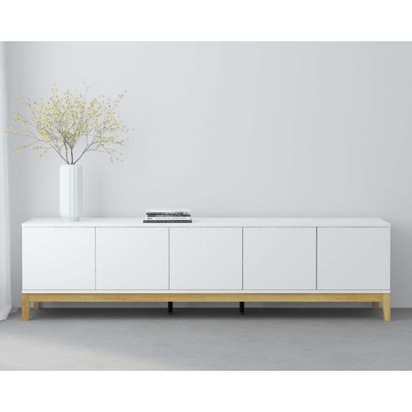 Lowboard Otto Home "Maryd", Weiß, Wotan Eiche, B:200Cm H:53Cm T:40Cm, Holzwerkstoff, Mdf, Sideboards, Lowboard, Tv-Kommode Mit KabeldurchfüHrung, Push-To-Open Funktion, Breite 200 Cm-image
