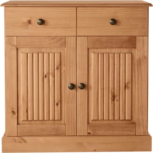 Sideboard Otto Home "Liotta", Beige (Natur Gebeizt, Gewachst), B:80Cm H:80Cm T:34Cm, Fsc-Zertifiziertes Massivholz, Sideboards, Sideboard, Kommode Mit Verstellbaren Einlegeboden, Massives Kiefernholz-image