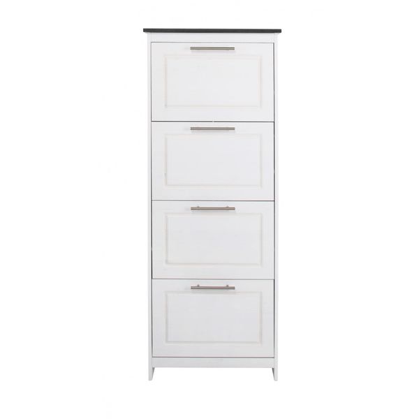 Schuhkipper Otto Home "Lukas, Schuhkommode, Schmal, Schuhregal, Schuhorganizer", Weiß, B:60Cm H:154Cm T:19Cm, Fsc-Zertifiziertes Massivholz, Sideboards, Aus Massiver Kiefer, Dekorative FräSungen, Breite 60 Cm-image