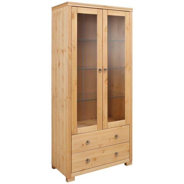 Vitrine Otto Home "Gotland", Beige (Gelaugt GeöLt), SchräNke, Vitrine, Breite 80 Cm, HöHe 178 Cm, Mit GlastüRen, Aus Massiver Kiefer, Fsc-image
