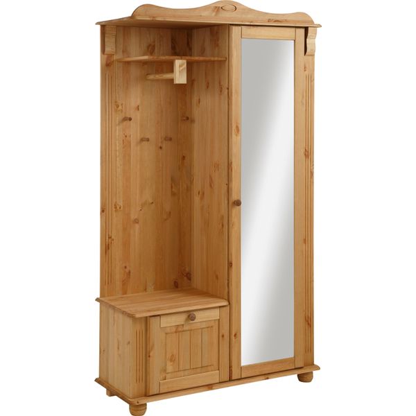 Kompaktgarderobe Otto Home "Adele", Beige (Natur), B:108Cm H:185Cm T:40Cm, Massivholz, SchräNke, Breite 108 Cm, Mit SpiegeltüR, Aus Massiver Kiefer, FSC-image