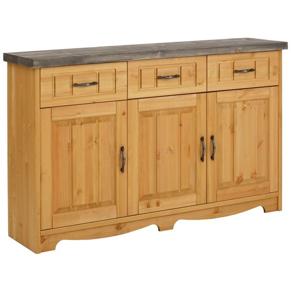 Sideboard Otto Home "Trinidad Antique", Beige (Natur, Grau), B:148Cm H:91Cm T:37Cm, Massivholz, Sideboards, Sideboard, Kommode, 148 Cm, Fsc Zertifiziertes Massivholz-image