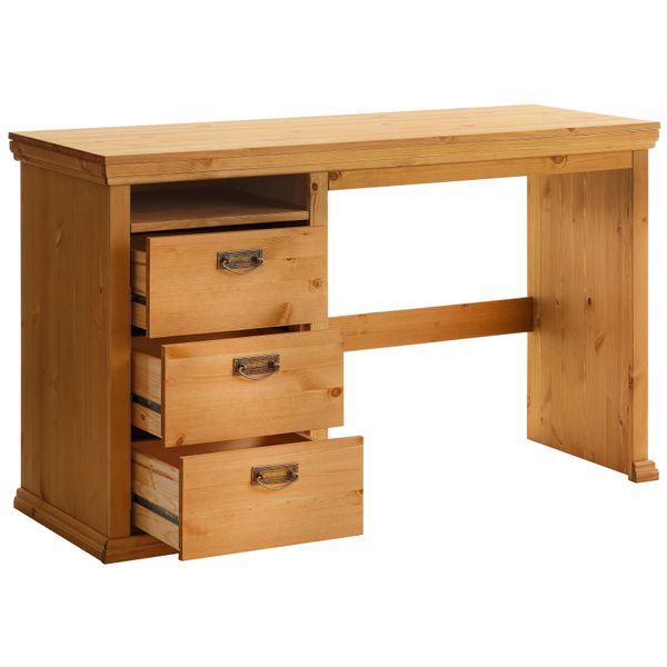 Schreibtisch Otto Home "Konrad", Beige (Natur), B:129Cm H:76Cm T:48Cm, Tische, Schreibtisch, Aus Zertifiziertem Massivholz, Mit Schubladen, Breite 129 Cm-image