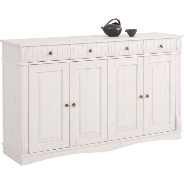 Sideboard Otto Home "Teresa", Weiß, B:152Cm H:90Cm T:37Cm, Sideboards, Sideboard, Kommode, 4-TüRig, Breite 152 Cm, Aus Massiver Kiefer, Fsc-image
