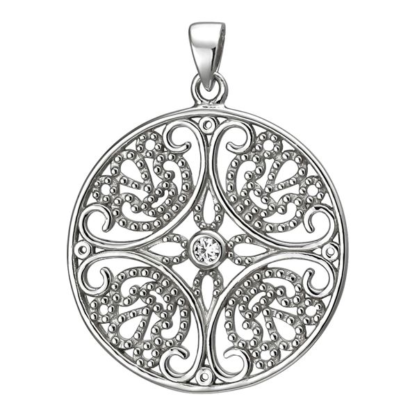 KettenanhäNger Jobo "AnhäNger Rund Ornament 22 Mm", Silber 925, Weiß, SchmuckanhäNger, Damen, Silber 925 (Sterlingsilber), KettenanhäNger, 925 Silber Rhodiniert Mit Zirkonia-image