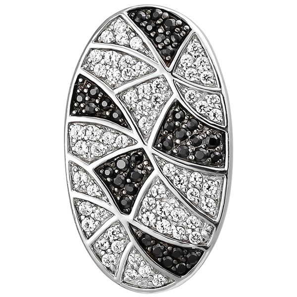 KettenanhäNger Jobo "AnhäNger Oval 27 Mm", Silber 925, Schwarz, Weiß, SchmuckanhäNger, Damen, Silber 925 (Sterlingsilber), KettenanhäNger, 925 Silber Rhodiniert Mit 95 Schwarzen Und WeißEn Zirkonia-image