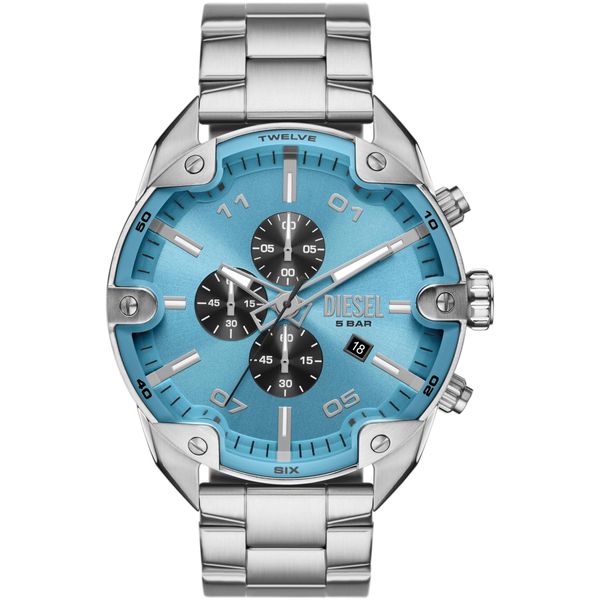 Chronograph Diesel "Spiked", Silber (Silberfarben, Hellblau), Armbanduhren, Herren, Chronograph, Quarzuhr, Armbanduhr, Herrenuhr, Stoppfunktion, Edelstahlarmband-image