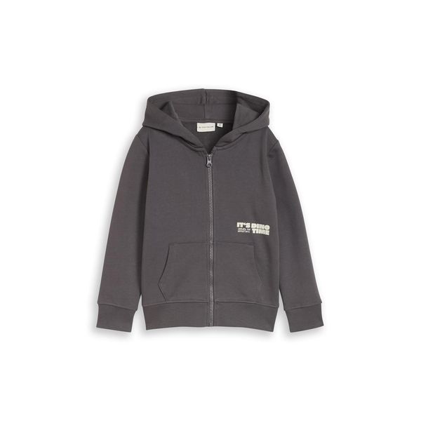 Tom Tailor Jungen Hoodie Sweatjacke Mit RüCkenprint, Grau, Uni, Gr. 104/110-image