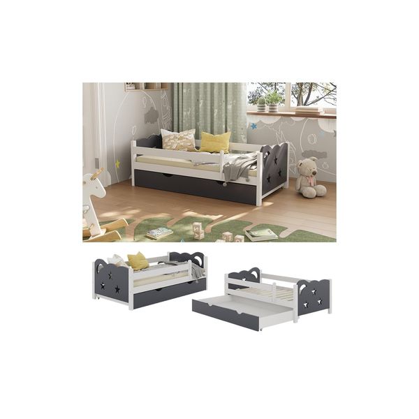 Vitalispa Kinderbett Einzelbett Juniorbett Jessica Weiß Grau 140X70 Cm Modern Kinderzimmer Bett Bettschublade Rausfallschutz-image