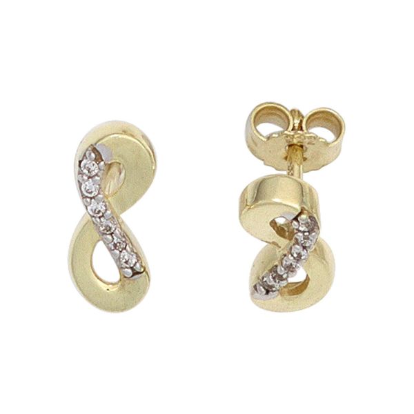 Paar Ohrstecker Jobo "Ohrringe Unendlichkeit", Gelbgold 333, Ohrringe, Damen, Gelbgold 333, 333 Gold Mit 12 Zirkonia-image