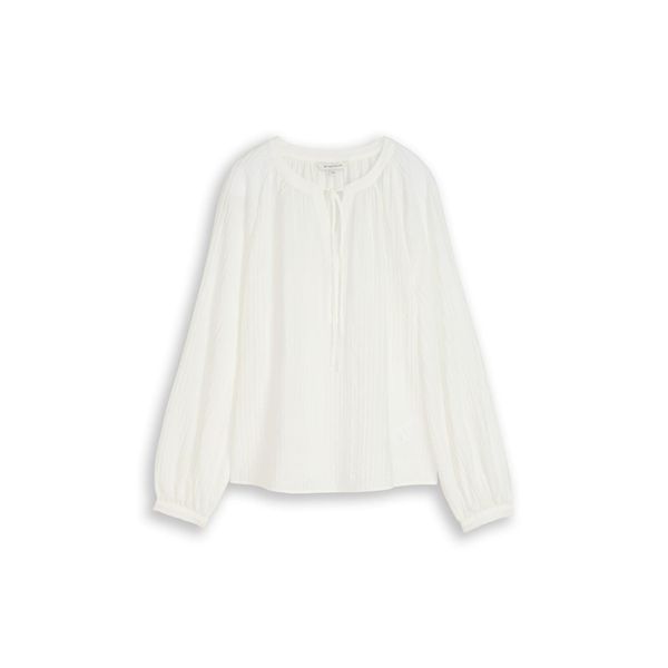 Tom Tailor Damen Crinkle Bluse Mit Bindeband, Weiß, Uni, Gr. 38-image