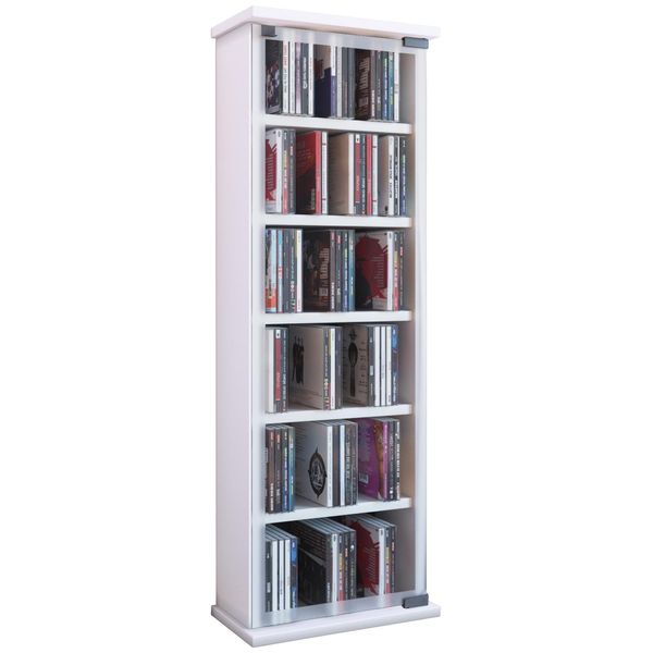 Media-Regal Vcm "Holz CD DVD Stand Regal Schrank Classic GlastüR", Weiß, B:31Cm T:18Cm, Regale-image