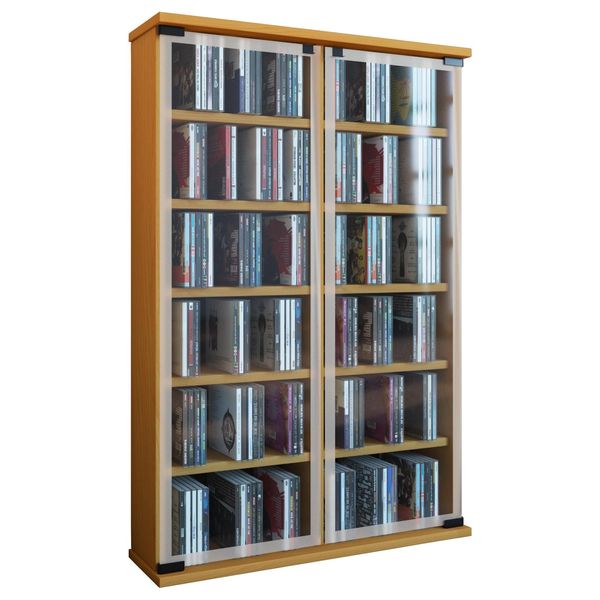 Media-Regal Vcm "Holz CD DVD Stand Regal Schrank Galerie GlastüR", Braun (Buche), B:60Cm T:18Cm, Regale-image