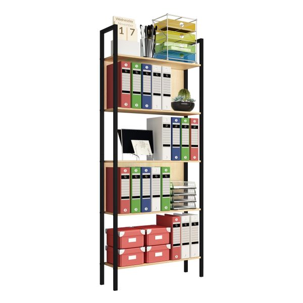 BüCherregal Vcm "Holz Metall Stand Regal BüRo BüCher Flakos 5Fach", Braun (Honig, Eiche), B:62Cm T:24Cm, Regale, BüCherregal-image
