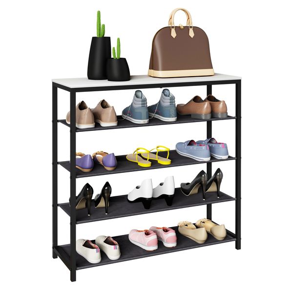Schuhregal Vcm "Metall Holz Schuhregal Schuhablage 4 FäCher Taliro", Weiß, B:90Cm T:30Cm, Regale, Schuhregal-image
