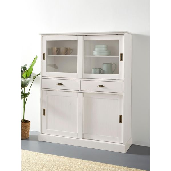 Highboard Otto Home "SchröDer", Weiß, B:114Cm H:140Cm T:40Cm, Fsc-Zertifiziertes Massivholz, Sideboards, Highboard, Vitrine Aus Massivem Kiefernholz, Breite 114 Cm-image