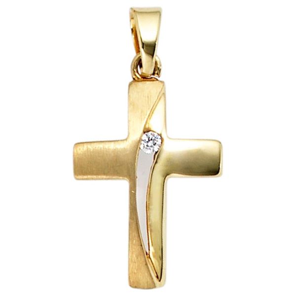 KreuzanhäNger Jobo "AnhäNger Kreuz 18,5 Mm Mit Zirkonia", Gelbgold 333, Weiß, SchmuckanhäNger, Damen, Gelbgold 333, 8 Karat 333 Gold Teilmattiert-image