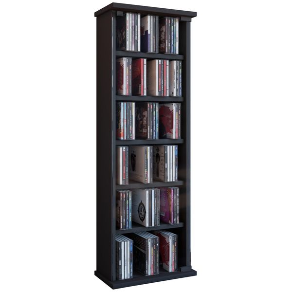 Media-Regal Vcm "Holz Cd Dvd Stand Regal Schrank Vetro GlastüR", Schwarz, B:31Cm T:18Cm, Regale-image