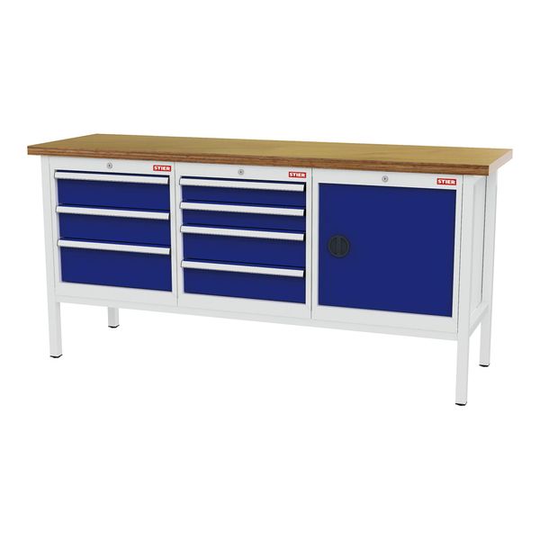 Stier Werkbank Mit 7 Schubladen Und 1 TüR Bxtxh 2000X600X960 Mm RAL 7035 / RAL 5010 (905032)-image