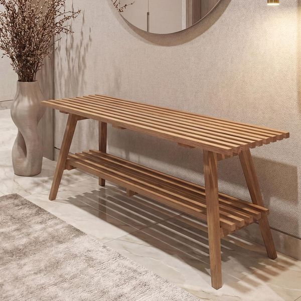 Mca Garderoben-Bank MCW-P56, Sitzbank Schuhregal Schuhablage Schuhbank Flurbank, 45X100X35Cm, Massiv-Holz Eiche-image