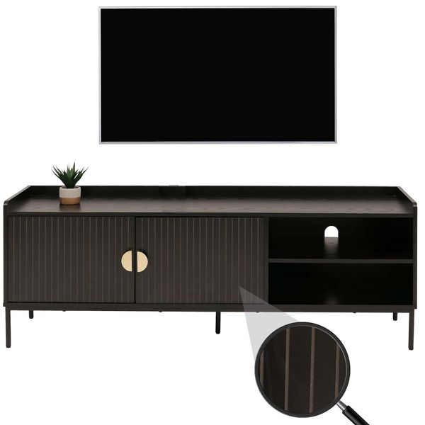 Tv-Rack MCW-O39, Tv-Board Fernsehtisch Lowboard Tv-Schrank Kommode, Melamin Mdf 56X150X40Cm ~ Holzoptik Schwarz-image