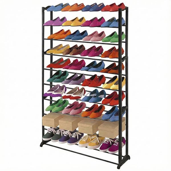 Schuhregal Schuhablage, Kunststoff, Metall Querstreben, FüR 40 Paar Schuhe ~ Schwarz-image