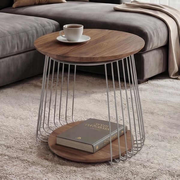 Mca Couchtisch MCW-P60, Beistelltisch Kaffeetisch Loungetisch, Metall Mdf Rund Ø 50Cm ~ Braun-image