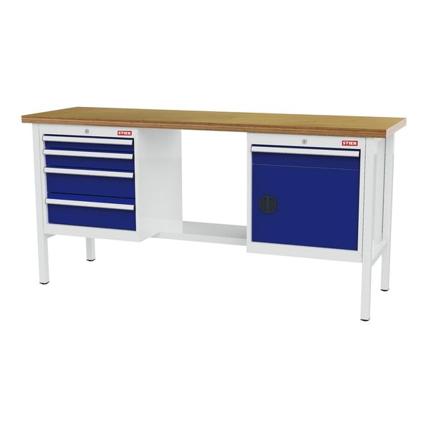 Stier Werkbank Mit 5 Schubladen Und 1 TüR Bxtxh 2000X600X960 Mm Ral 7035 / Ral 5010 (905029)-image