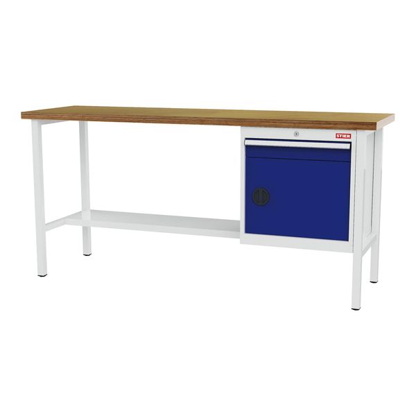 Stier Werkbank Mit 1 Schublade Und 1 TüR Bxtxh 2000X600X960 Mm Ral 7035 / Ral 5010 (905017)-image