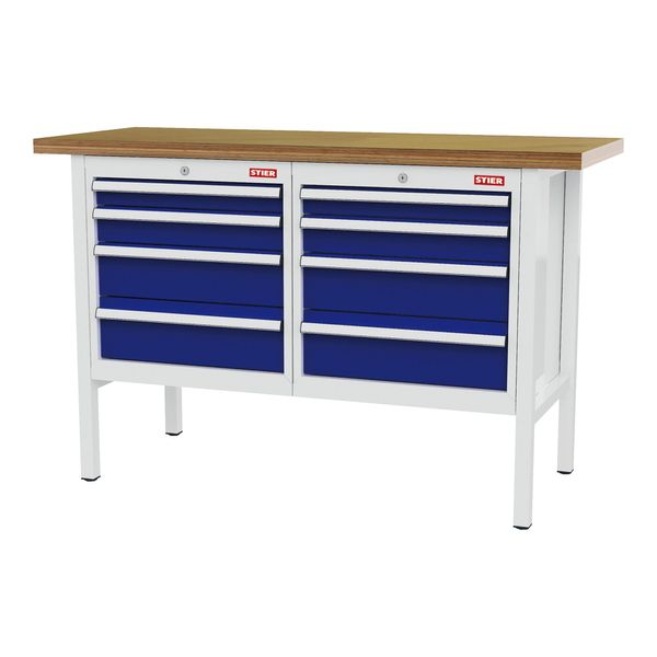 Stier Werkbank Mit 8 Schubladen Bxtxh 1500X600X960 Mm Ral 7035 / Ral 5010 (905025)-image