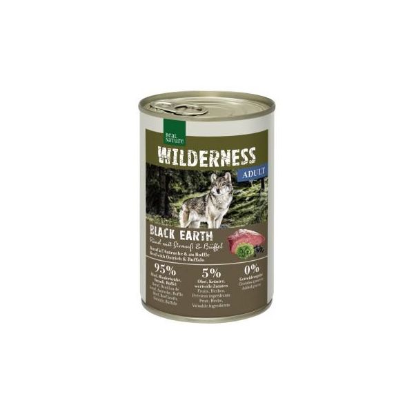 Real Nature Wilderness Nourriture Humide Chien Adulte BœUf Black Earth, Autruche Et Buffle 6X400 G-image