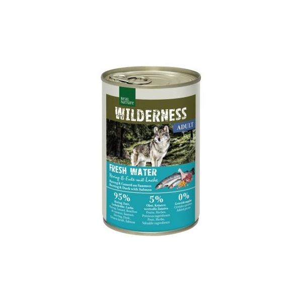 Real Nature Wilderness Nourriture Humide Chien Adulte Fresh Water Au Hareng, Saumon Et Canard 12X400 G-image