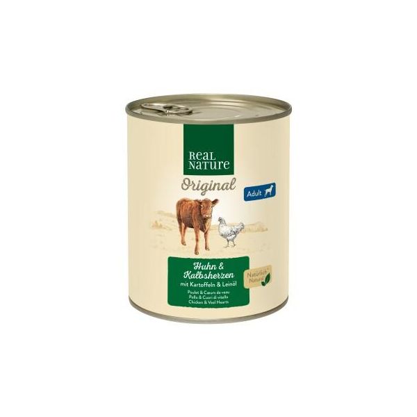Real Nature Nourriture Humide Chien Adulte CœUrs De Veau & Poulet 6X800 G-image