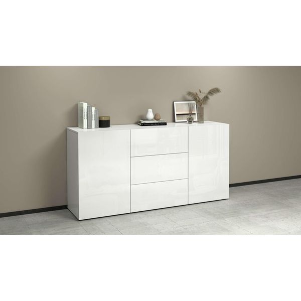 Sideboard Otto Home "Egypt, Kommode, Schrank, Grifflos", Weiß, B:160Cm H:80Cm T:90.122.057Cm, Sideboards, Sideboard, 2 TüRen, 3 SchubkäSten, Komplett Weiß Hochglanz Lackiert,Breite 160 Cm-image