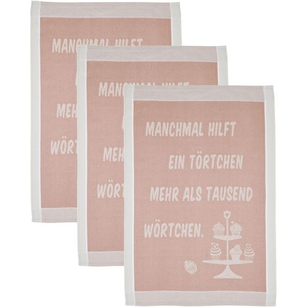 Geschirrtuch Ross "Manchmal Hilft Ein TöRtchen Mehr Als Tausend WöRtchen", Rosa (Rosa, Grau), B:50Cm L:70Cm, 100% Baumwolle, GeschirrtüCher, Geschirrtuch, SprüChetuch, Aus 100% Baumwolle-image