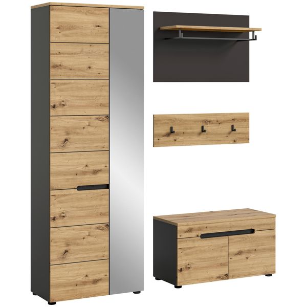 Garderobe Canu 3-Teilig Ca. 160X190X37Cm Eiche Dekor,Grau-image