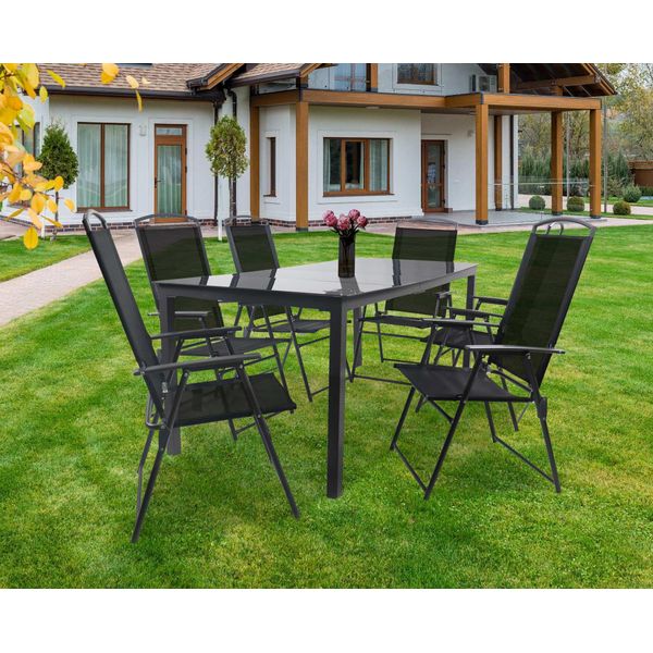 Gartentischgruppe Schwarz 7-Teilig-image