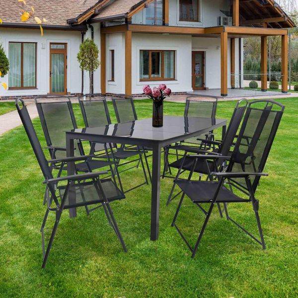 Gartentischgruppe Schwarz 9-Teilig-image