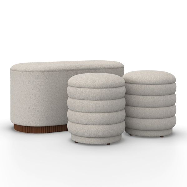 Sitzbank Nina Mit Stauraum Inkl. 2 Hocker Bouclé Weiß-image