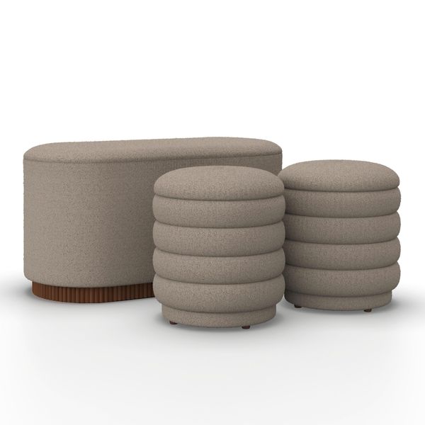 Sitzbank Nina Mit Stauraum Inkl. 2 Hocker Bouclé Beige-image