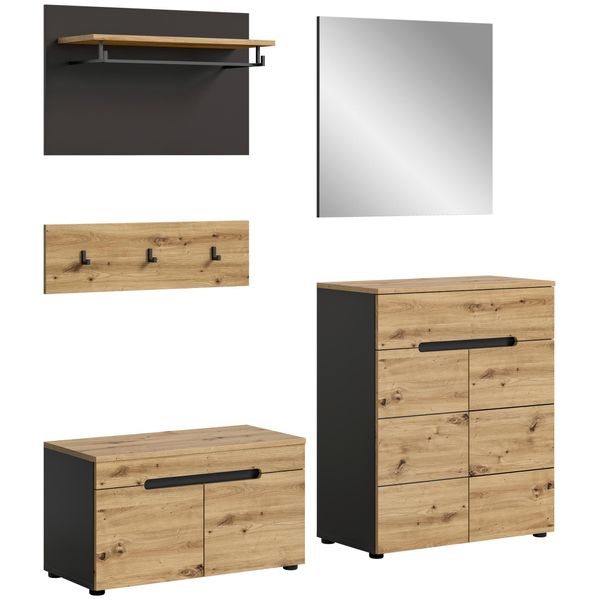 Garderobe Canu 4-Teilig Ca. 175X190X37Cm Eiche Dekor,Grau-image