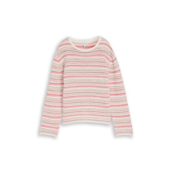 Tom Tailor Damen Loose Fit Strickpullover Mit Streifenmuster, Rosa, Gestreift, Gr. Xl-image