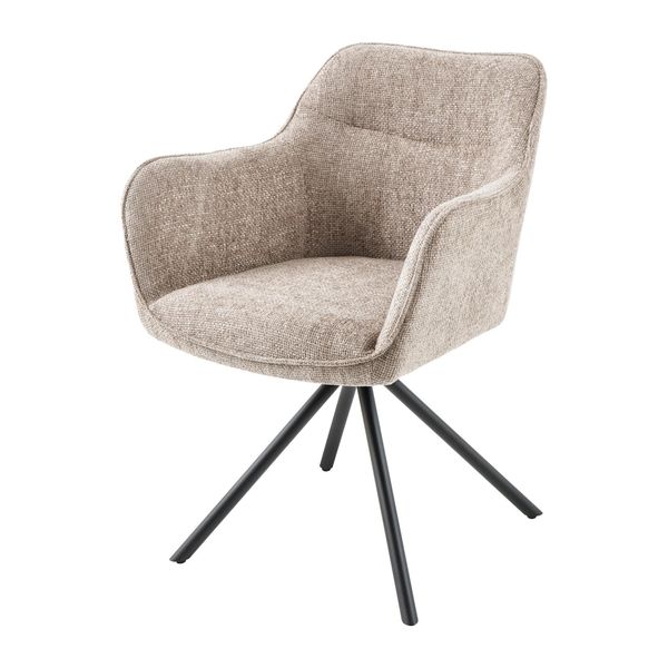 Riess-Ambiente Stuhl Verona - Champagner Beige Strukturstoff Mit Armlehne Metallbeine Schwarz Drehbar-image