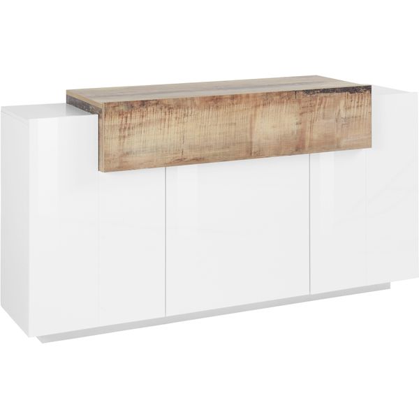 Sideboard Home Affaire "Coro, Kommode, Schrank, Kredenz, Grifflos Mit EinlegeböDen", Weiß (Weiß Hochglanz, Ahornfarben), B:160Cm H:85,6Cm T:45Cm, Sideboards, Sideboard, Mit 1 Klappe, 3 TüRen, Doppeltiefe B/T/H 160X45X85,6Cm-image
